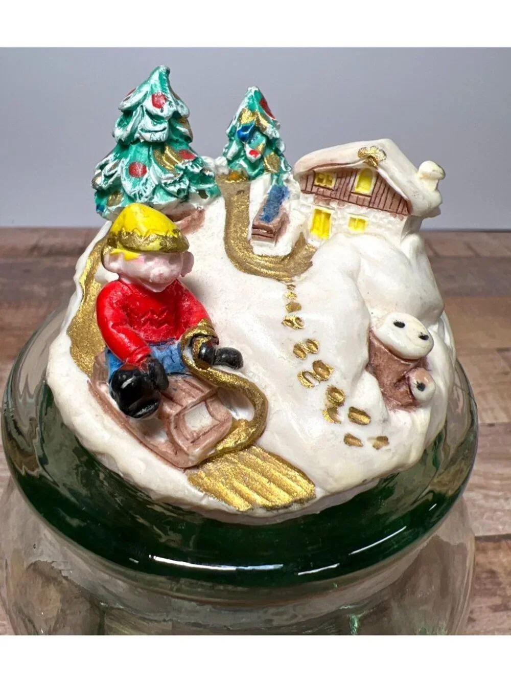 Vintage Glass Jar With Christmas Scene Ceramic Cork Lid